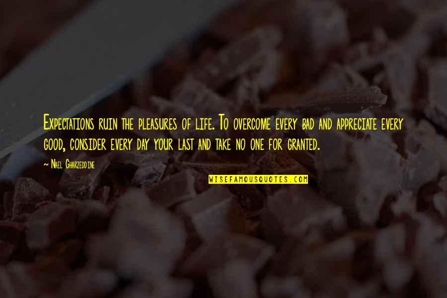 Living Each Day As Your Last Quotes By Nael Gharzeddine: Expectations ruin the pleasures of life. To overcome