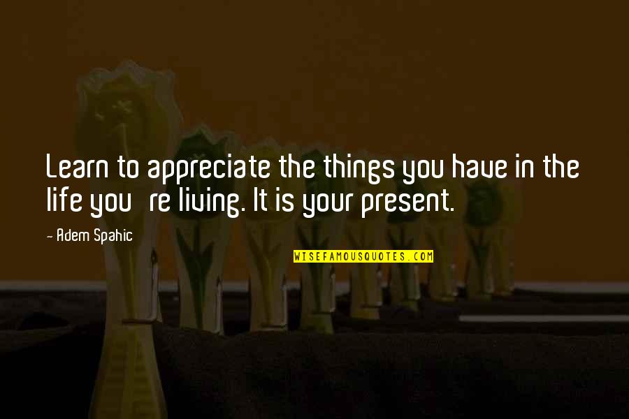 Living In Life Quotes By Adem Spahic: Learn to appreciate the things you have in