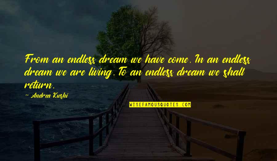 Living In Life Quotes By Andrea Kushi: From an endless dream we have come. In