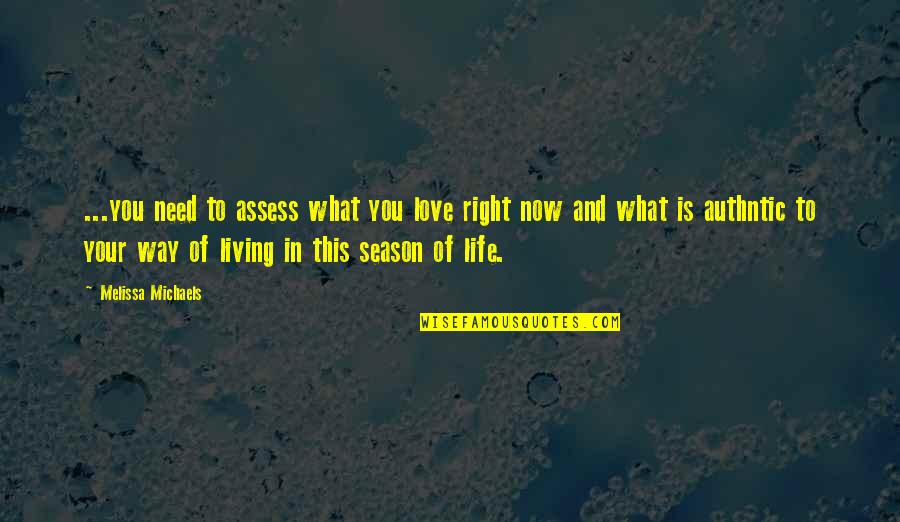 Living Right Now Quotes By Melissa Michaels: ...you need to assess what you love right