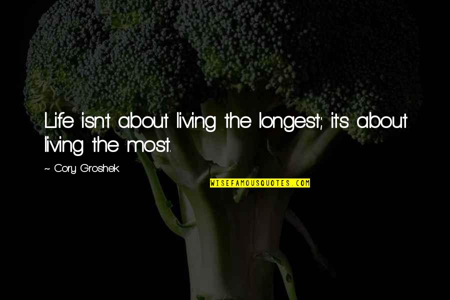 Living Sayings And Quotes By Cory Groshek: Life isn't about living the longest; it's about