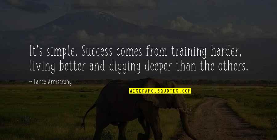 Living Simple Quotes By Lance Armstrong: It's simple. Success comes from training harder, living