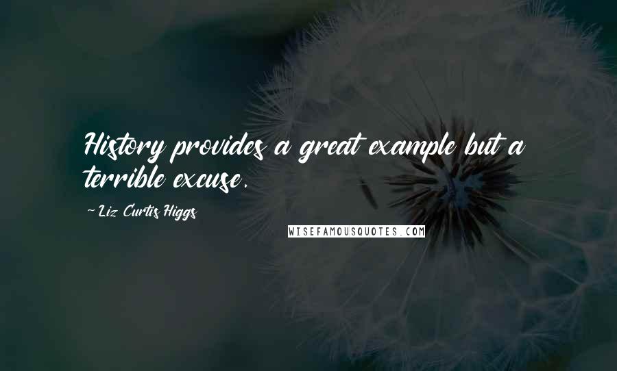Liz Curtis Higgs quotes: History provides a great example but a terrible excuse.