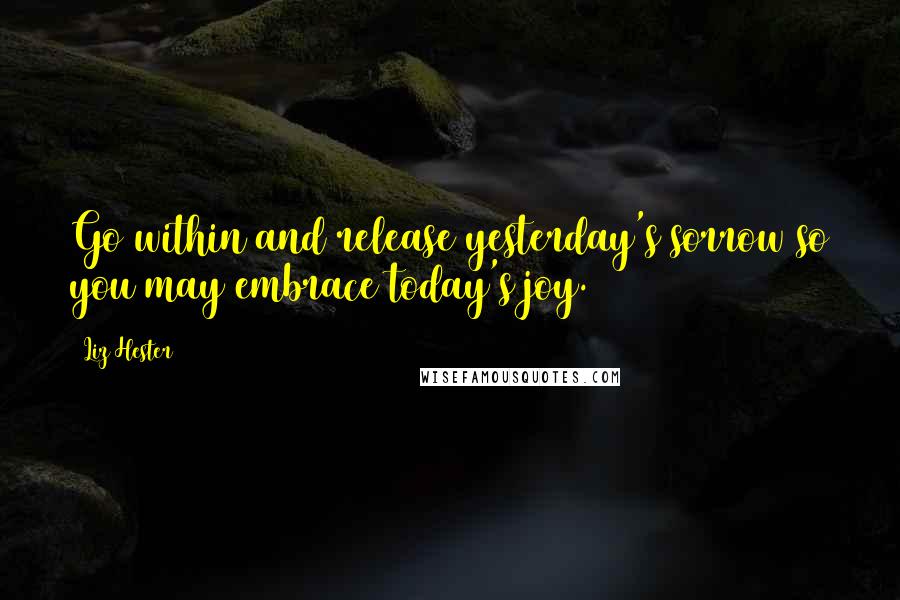 Liz Hester quotes: Go within and release yesterday's sorrow so you may embrace today's joy.