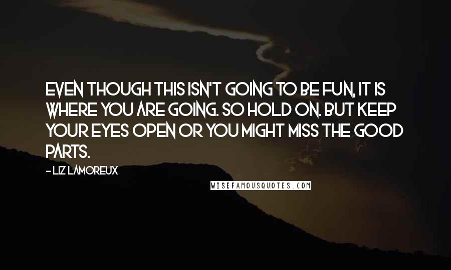 Liz Lamoreux quotes: Even though this isn't going to be fun, it is where you are going. So hold on. But keep your eyes open or you might miss the good parts.