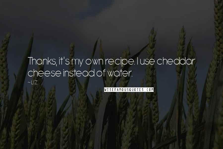 LIZ quotes: Thanks, it's my own recipe. I use cheddar cheese instead of water.