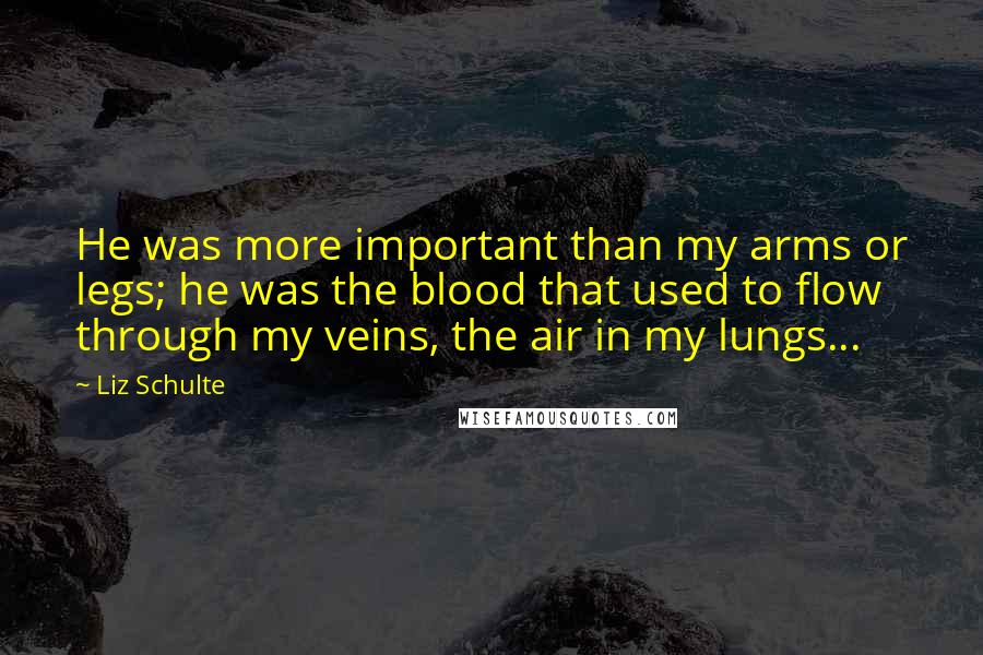 Liz Schulte quotes: He was more important than my arms or legs; he was the blood that used to flow through my veins, the air in my lungs...