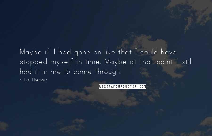 Liz Thebart quotes: Maybe if I had gone on like that I could have stopped myself in time. Maybe at that point I still had it in me to come through.