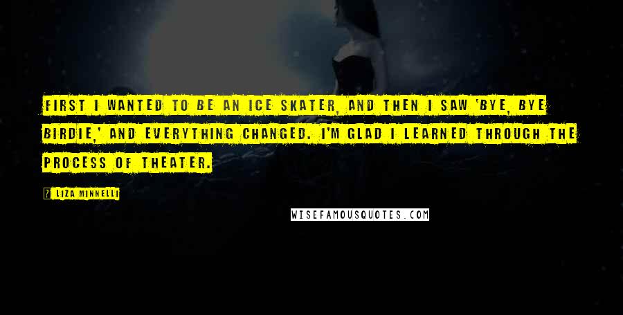 Liza Minnelli quotes: First I wanted to be an ice skater, and then I saw 'Bye, Bye Birdie,' and everything changed. I'm glad I learned through the process of theater.