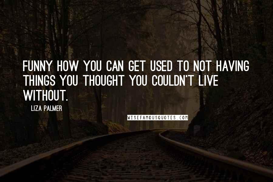 Liza Palmer quotes: Funny how you can get used to not having things you thought you couldn't live without. Liza Palmer quotes: Funny how you can get used to not having things you thought you couldn't live without.