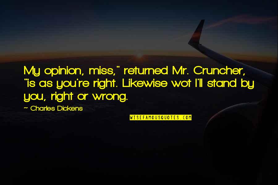 Ll Miss You Quotes By Charles Dickens: My opinion, miss," returned Mr. Cruncher, "is as