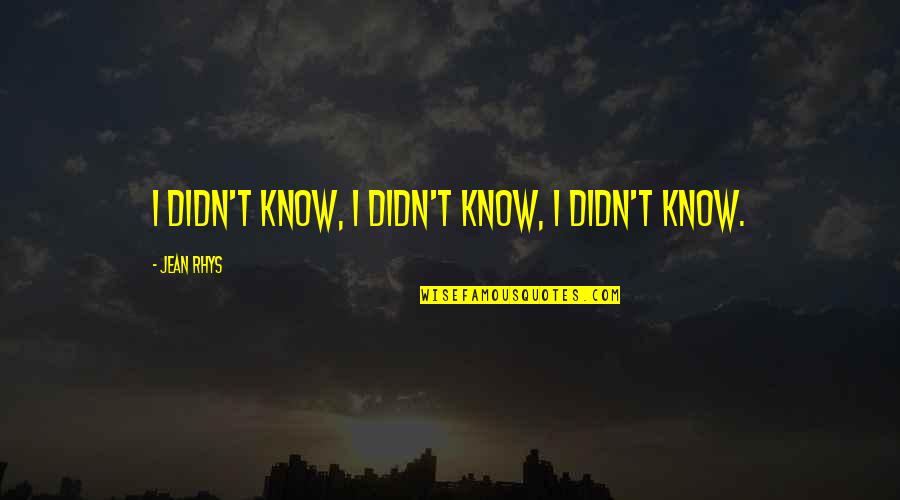 Llata Mukessh Quotes By Jean Rhys: I didn't know, I didn't know, I didn't