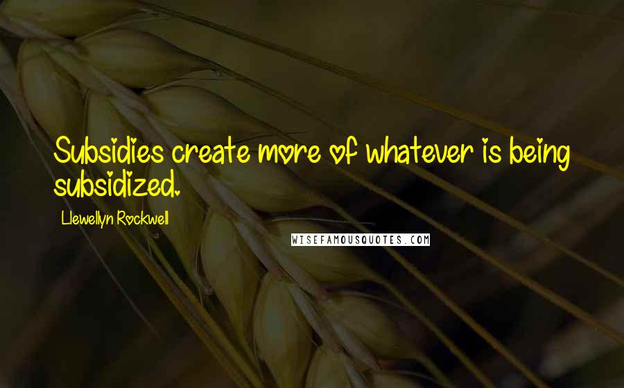 Llewellyn Rockwell quotes: Subsidies create more of whatever is being subsidized.