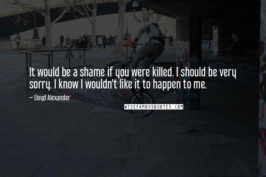 Lloyd Alexander quotes: It would be a shame if you were killed. I should be very sorry. I know I wouldn't like it to happen to me.