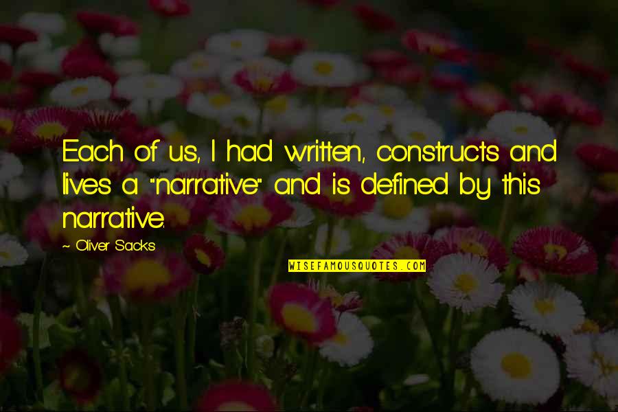 Lloyd Honeyghan Quotes By Oliver Sacks: Each of us, I had written, constructs and Lloyd Honeyghan Quotes By Oliver Sacks: Each of us, I had written, constructs and