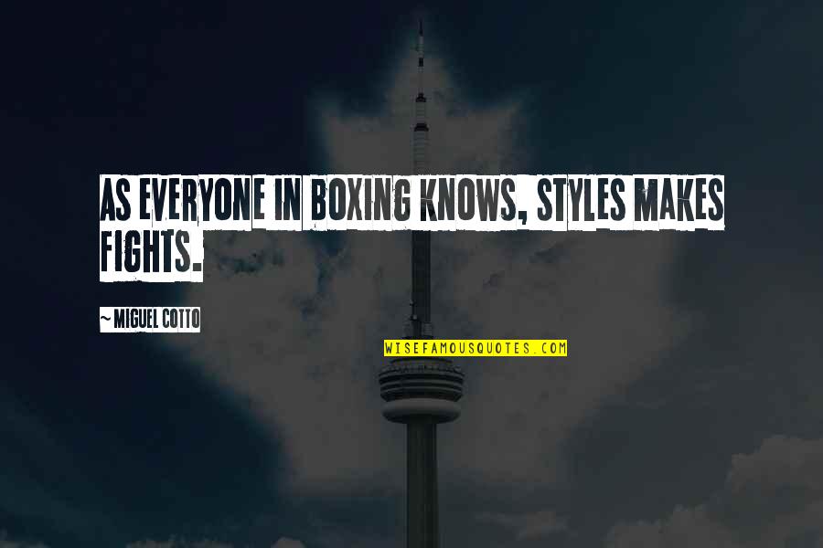 Local To Global Quotes By Miguel Cotto: As everyone in boxing knows, styles makes fights. Local To Global Quotes By Miguel Cotto: As everyone in boxing knows, styles makes fights.
