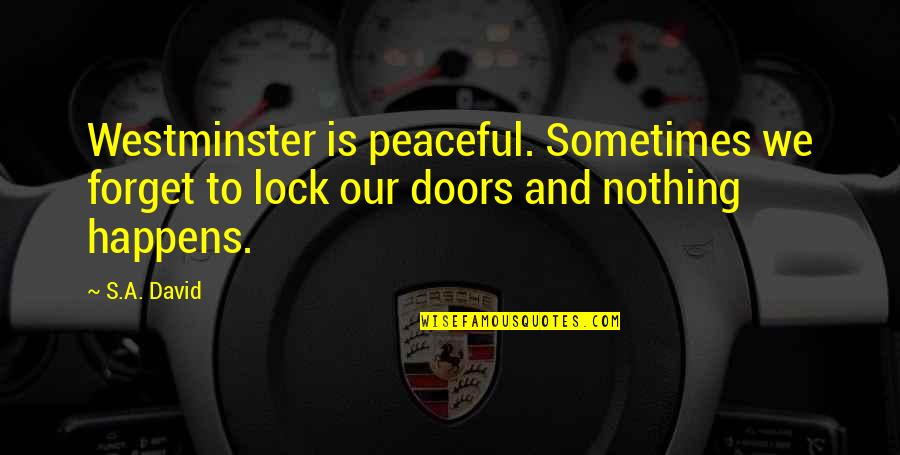 Lock Out Quotes By S.A. David: Westminster is peaceful. Sometimes we forget to lock