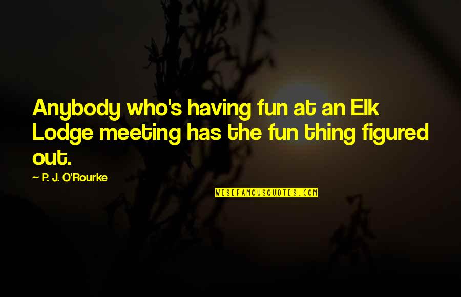 Lodge Quotes By P. J. O'Rourke: Anybody who's having fun at an Elk Lodge