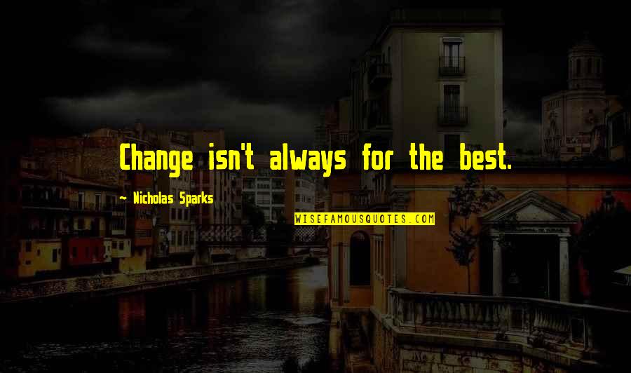Lodgement Fee Quotes By Nicholas Sparks: Change isn't always for the best. Lodgement Fee Quotes By Nicholas Sparks: Change isn't always for the best.