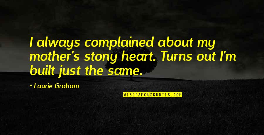 Logorrhea Trump Quotes By Laurie Graham: I always complained about my mother's stony heart. Logorrhea Trump Quotes By Laurie Graham: I always complained about my mother's stony heart.
