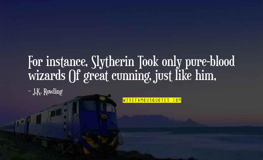 Logres Stories Quotes By J.K. Rowling: For instance, Slytherin Took only pure-blood wizards Of