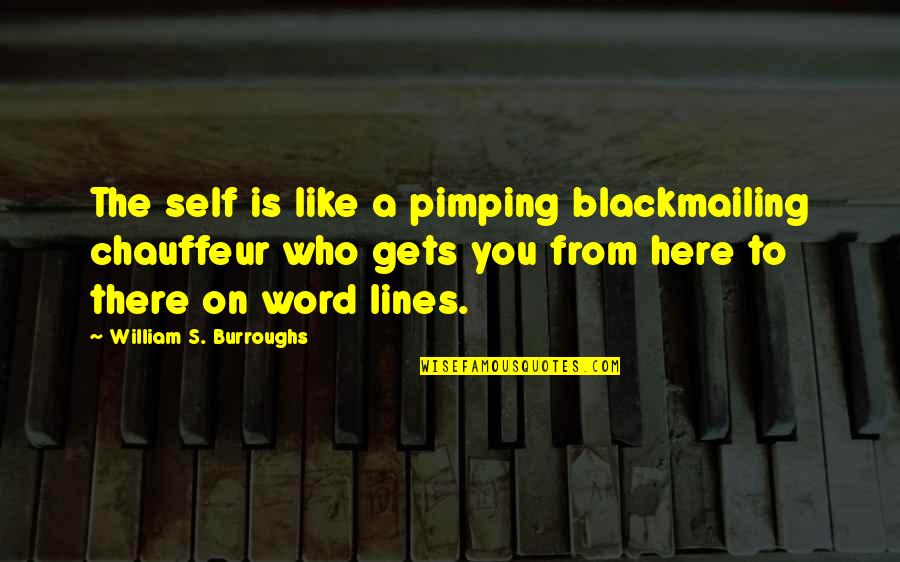 Lomakayu Quotes By William S. Burroughs: The self is like a pimping blackmailing chauffeur Lomakayu Quotes By William S. Burroughs: The self is like a pimping blackmailing chauffeur