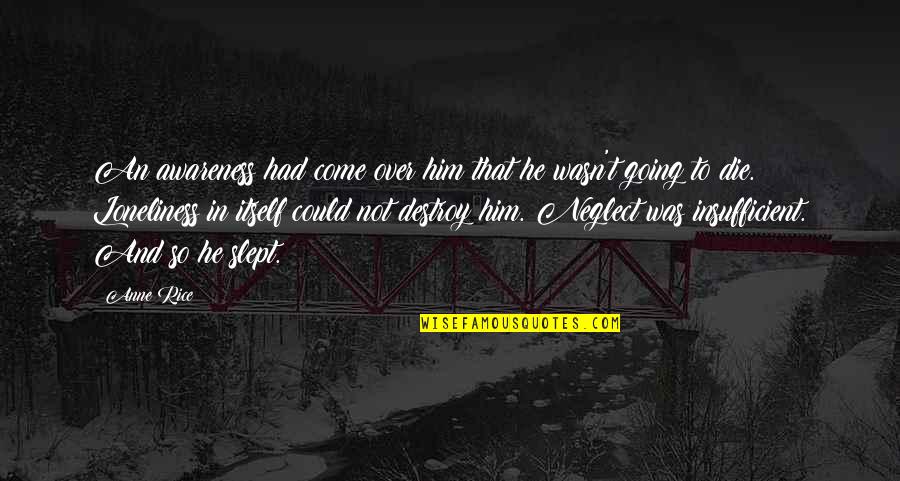 Loneliness And Quotes By Anne Rice: An awareness had come over him that he Loneliness And Quotes By Anne Rice: An awareness had come over him that he