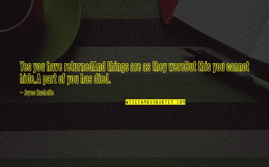 Loneliness In Friendship Quotes By Joyce Rachelle: Yes you have returnedAnd things are as they