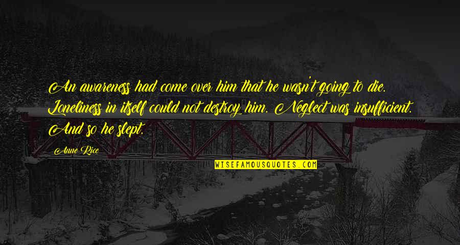Loneliness In Quotes By Anne Rice: An awareness had come over him that he Loneliness In Quotes By Anne Rice: An awareness had come over him that he