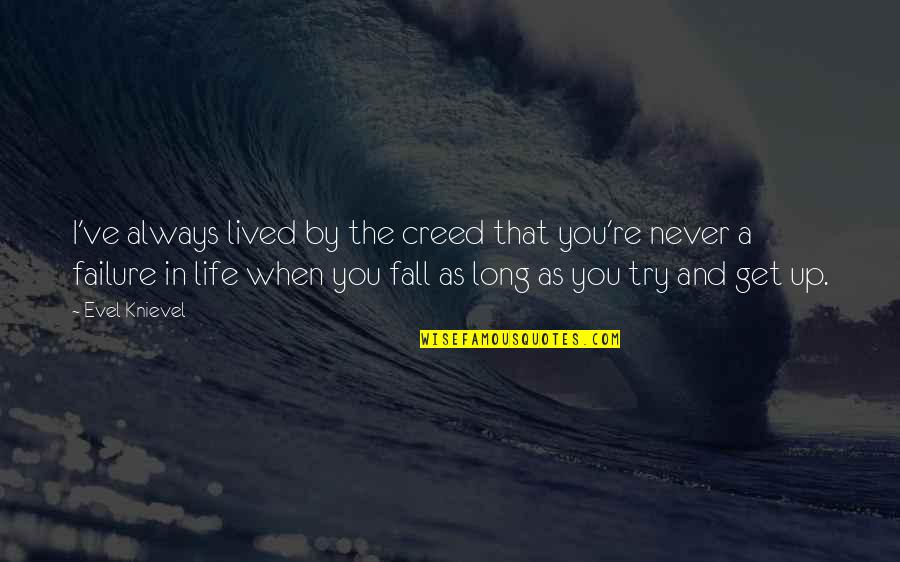 Long Lived Quotes By Evel Knievel: I've always lived by the creed that you're Long Lived Quotes By Evel Knievel: I've always lived by the creed that you're