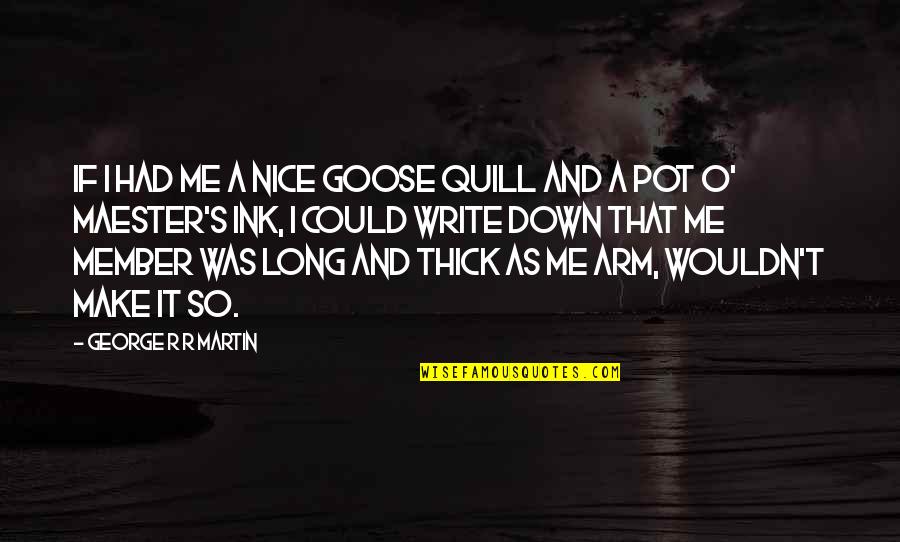 Long Nice Quotes By George R R Martin: If I had me a nice goose quill Long Nice Quotes By George R R Martin: If I had me a nice goose quill