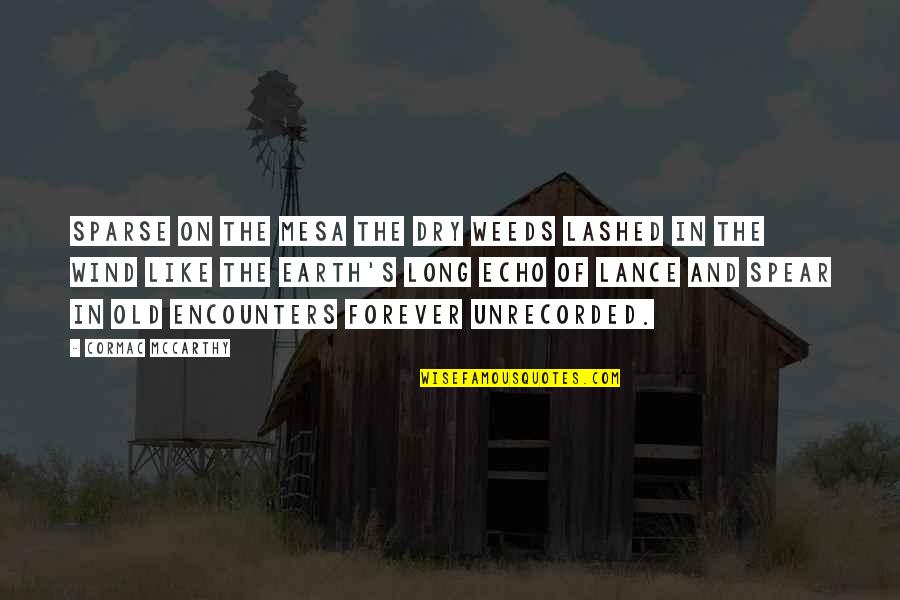 Long Spear Quotes By Cormac McCarthy: Sparse on the mesa the dry weeds lashed Long Spear Quotes By Cormac McCarthy: Sparse on the mesa the dry weeds lashed