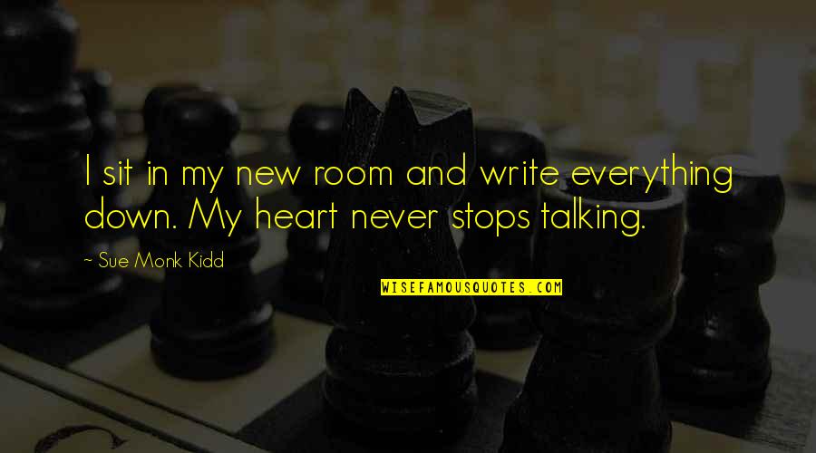 Long Way To Go In Life Quotes By Sue Monk Kidd: I sit in my new room and write