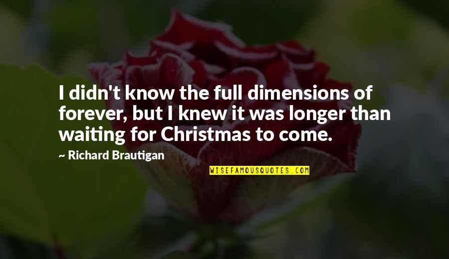 Longer Than Forever Quotes By Richard Brautigan: I didn't know the full dimensions of forever,