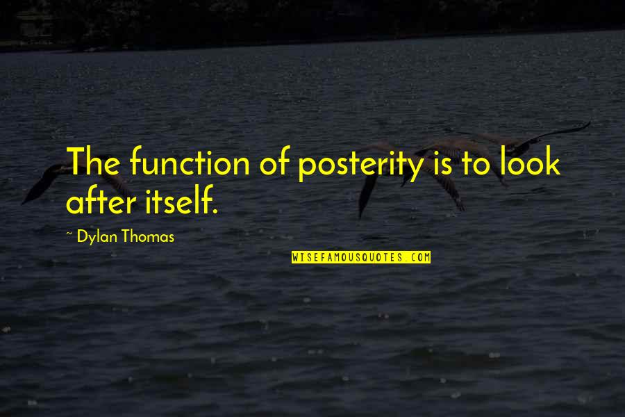 Look After No 1 Quotes By Dylan Thomas: The function of posterity is to look after