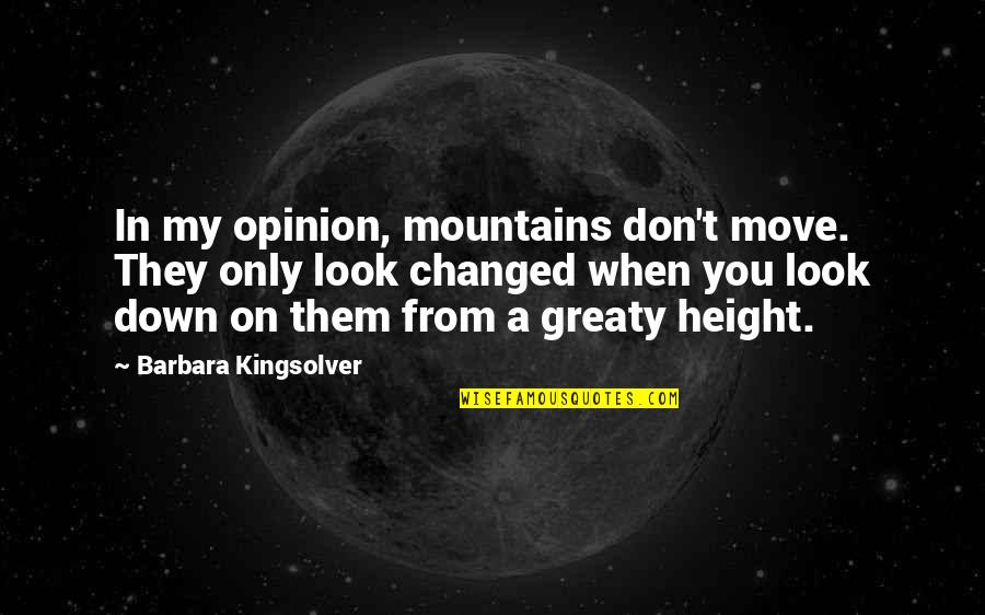 Look Down On You Quotes By Barbara Kingsolver: In my opinion, mountains don't move. They only