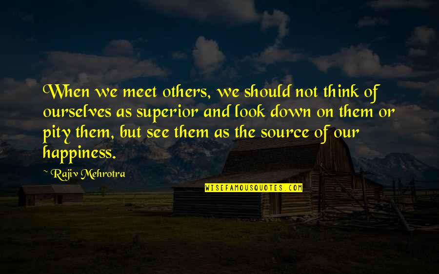 Look Down Others Quotes By Rajiv Mehrotra: When we meet others, we should not think