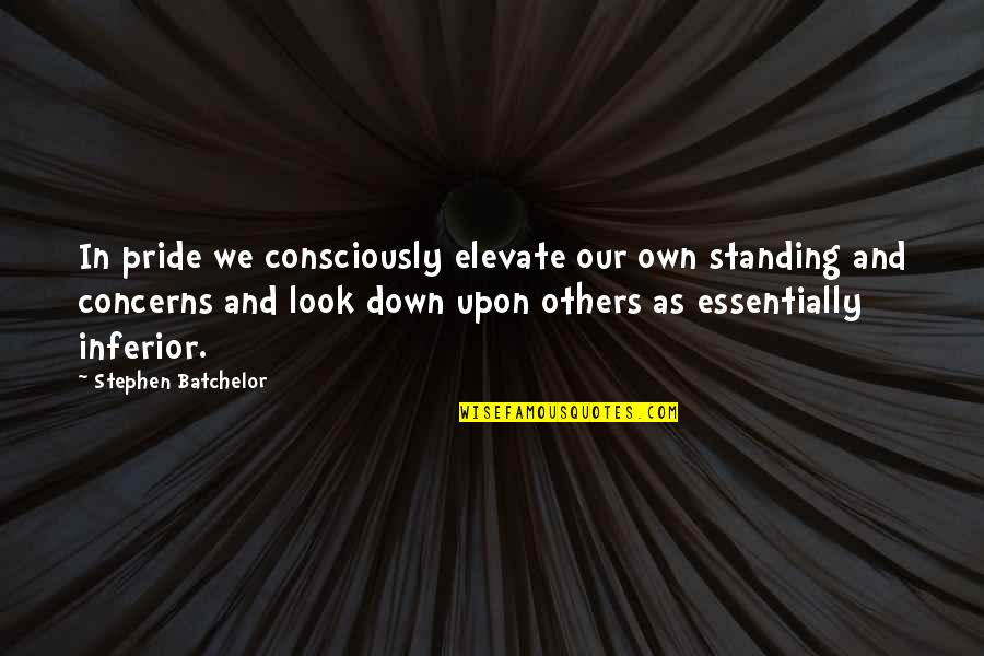 Look Down Upon Quotes By Stephen Batchelor: In pride we consciously elevate our own standing