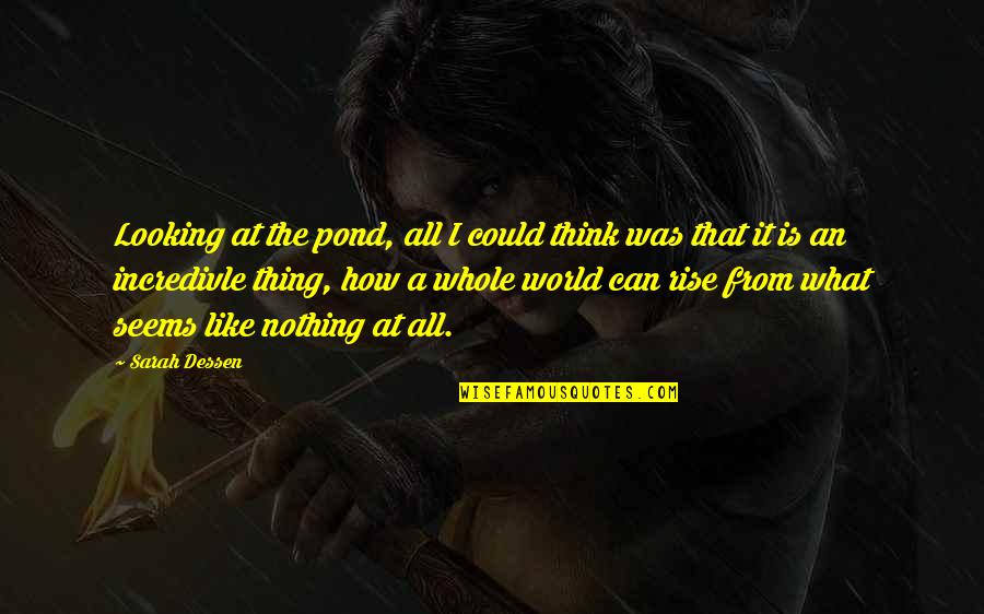 Looking At The World Quotes By Sarah Dessen: Looking at the pond, all I could think Looking At The World Quotes By Sarah Dessen: Looking at the pond, all I could think