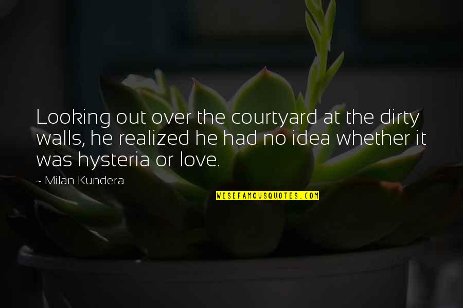 Looking Over Quotes By Milan Kundera: Looking out over the courtyard at the dirty Looking Over Quotes By Milan Kundera: Looking out over the courtyard at the dirty