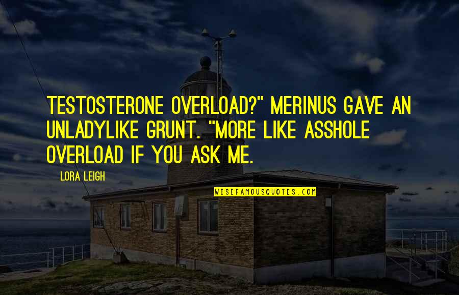 Lora Quotes By Lora Leigh: Testosterone overload?" Merinus gave an unladylike grunt. "More