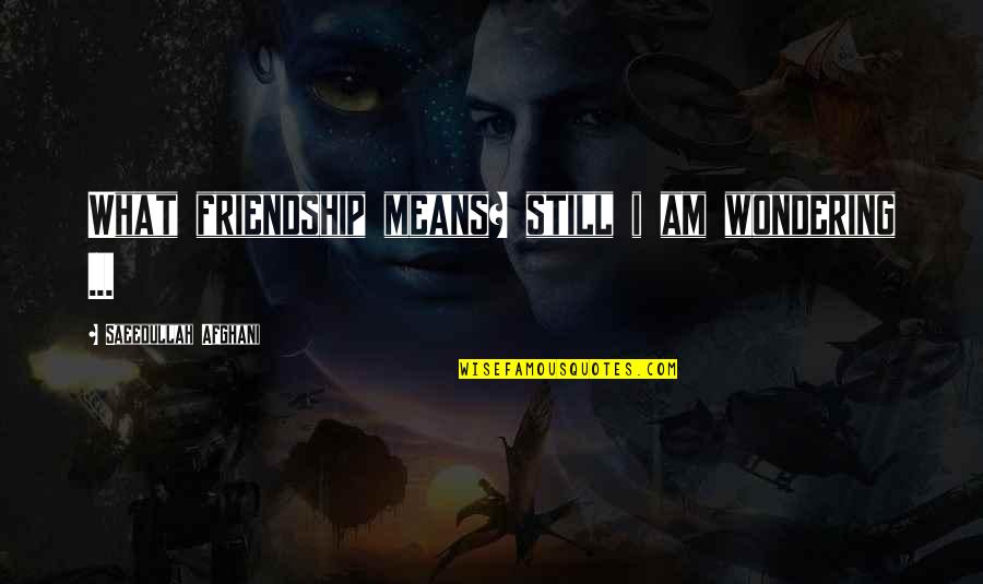 Lorgnons Quotes By Saeedullah Afghani: What friendship means? still i am wondering ...
