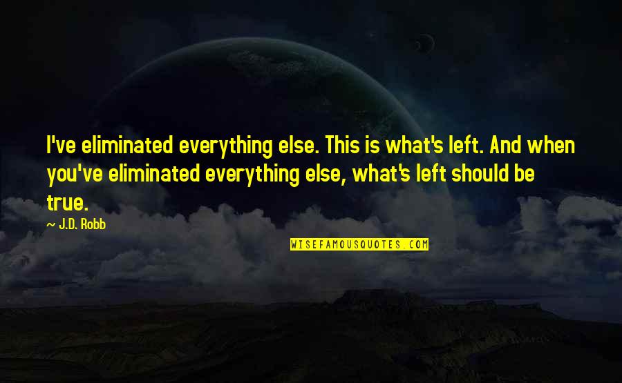 Loriga Quotes By J.D. Robb: I've eliminated everything else. This is what's left. Loriga Quotes By J.D. Robb: I've eliminated everything else. This is what's left.