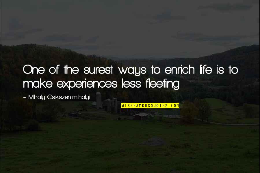 Lorigine Del Quotes By Mihaly Csikszentmihalyi: One of the surest ways to enrich life
