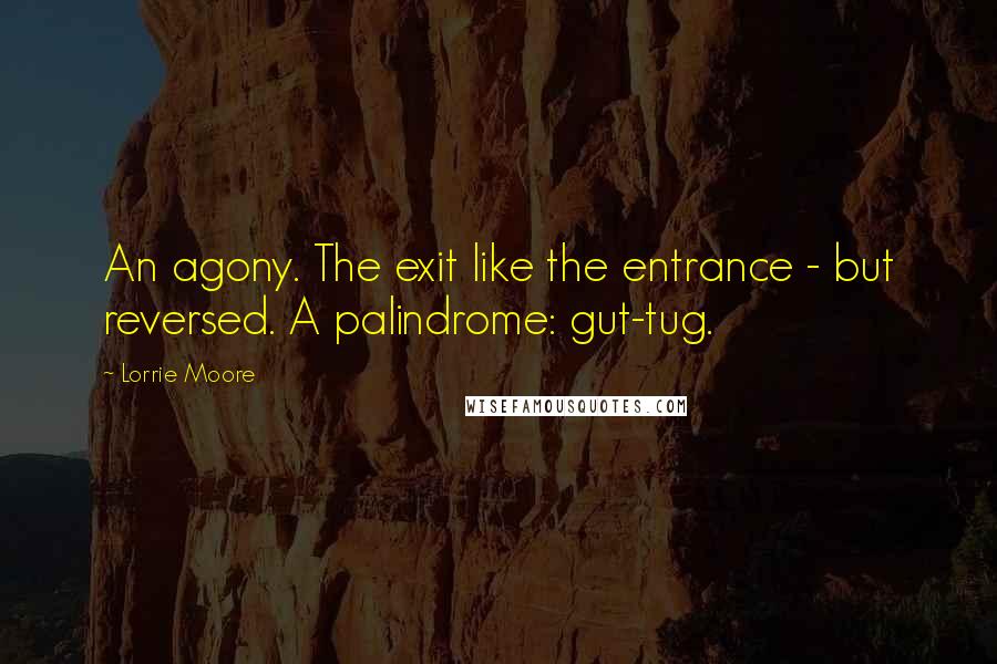 Lorrie Moore quotes: An agony. The exit like the entrance - but reversed. A palindrome: gut-tug.