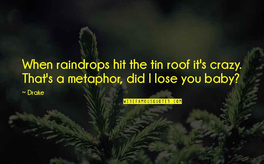 Lose My Baby Quotes By Drake: When raindrops hit the tin roof it's crazy.