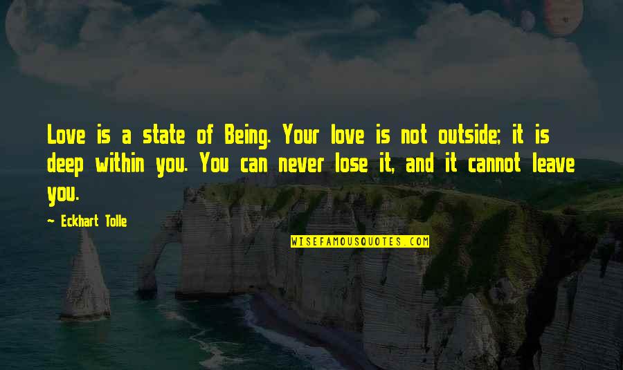Lose Your Love Quotes By Eckhart Tolle: Love is a state of Being. Your love