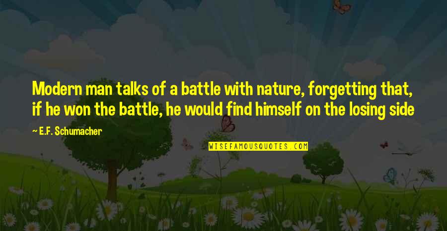 Losing A Battle Quotes By E.F. Schumacher: Modern man talks of a battle with nature,