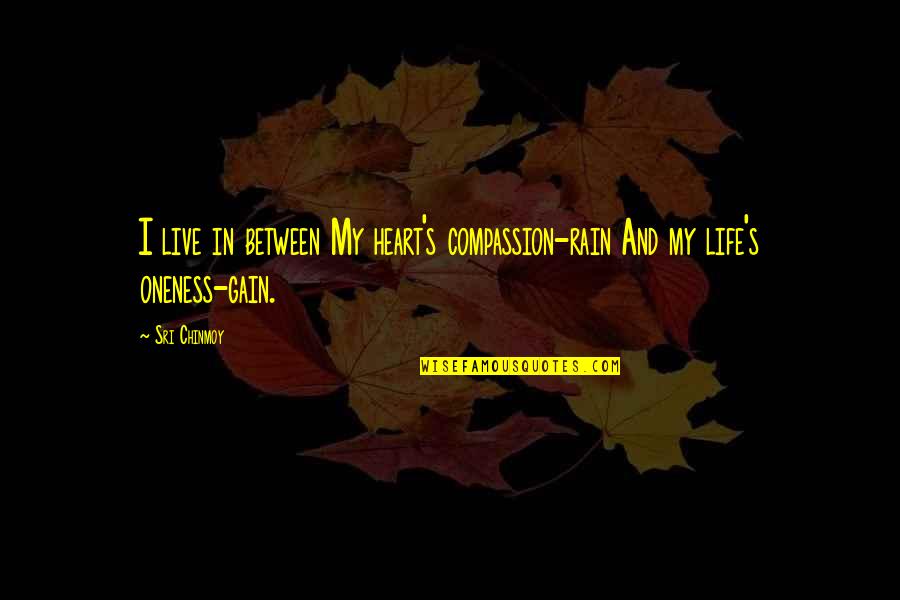 Losing A Good Friend Quotes By Sri Chinmoy: I live in between My heart's compassion-rain And