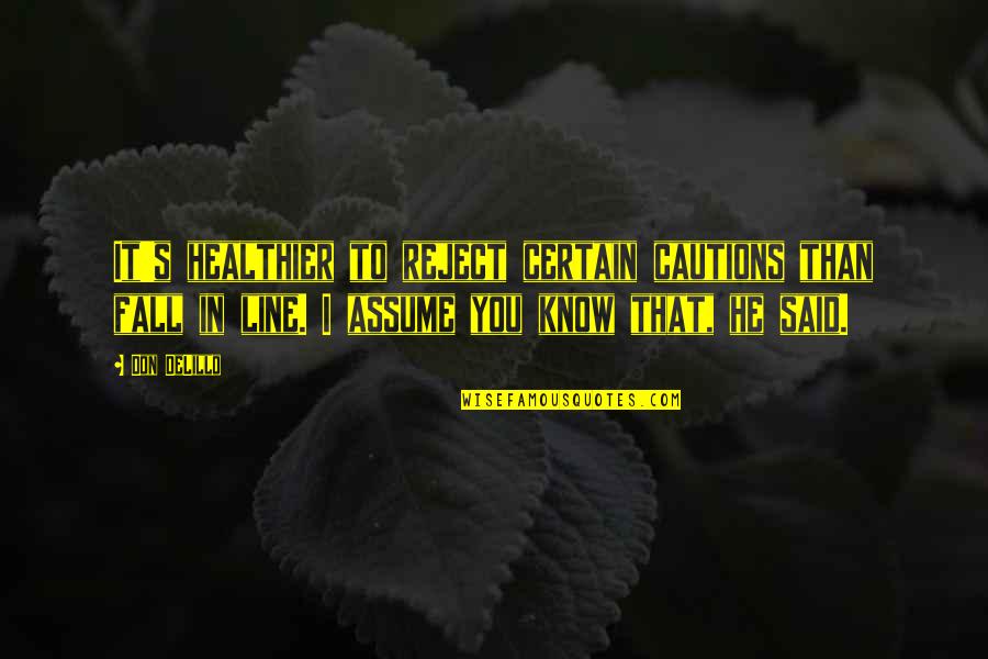 Losing Faith In The World Quotes By Don DeLillo: It's healthier to reject certain cautions than fall